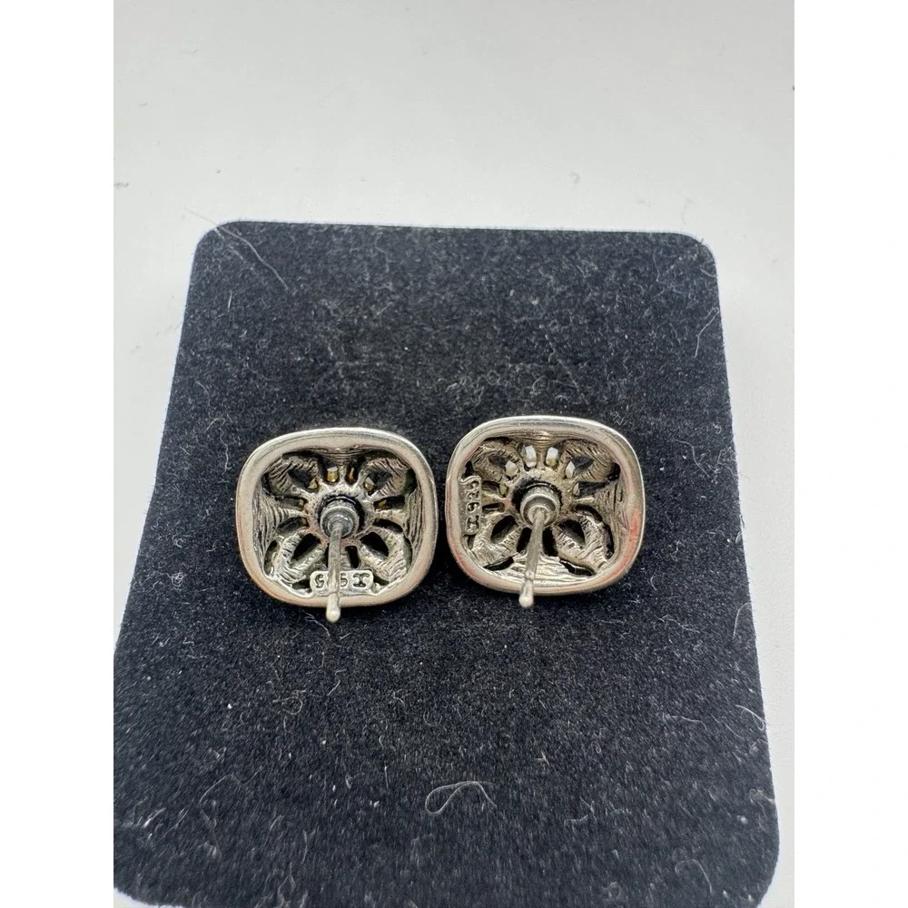 Vintage‎ Sterling Silver Marcasite Mabe Pearl Stud Earrings 925 Elegant